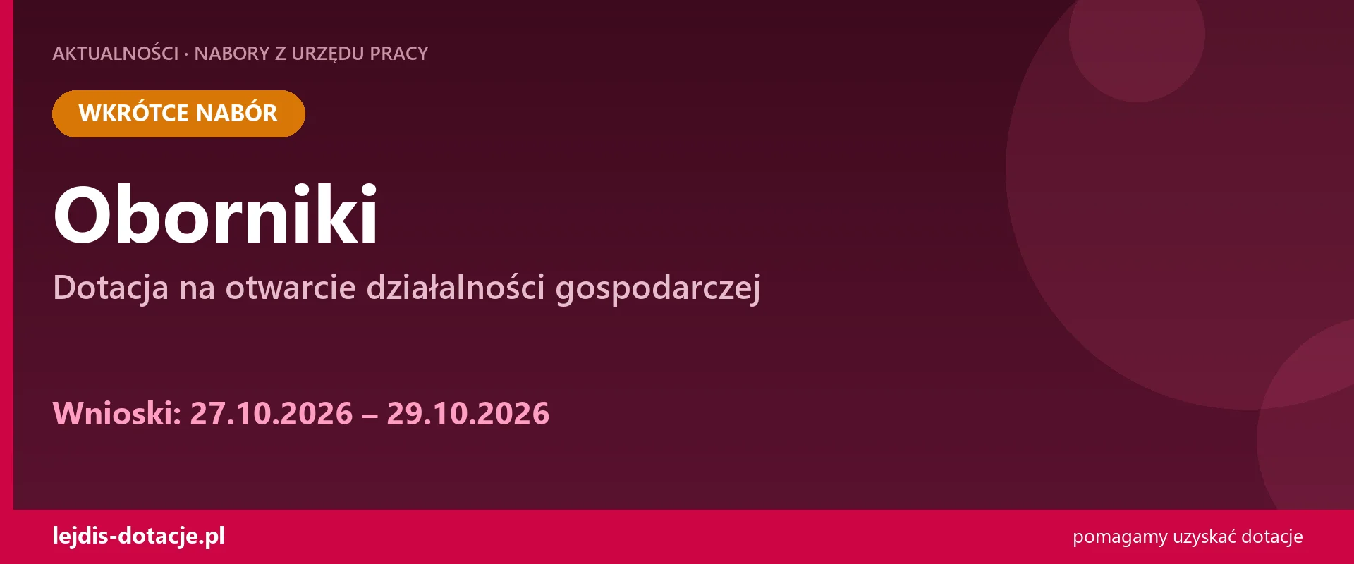 PUP Oborniki ogłasza nabór — dotacja na otwarcie działalności gospodarczej (27 października 2026)
