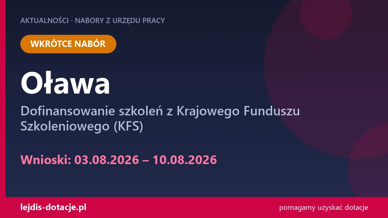 PUP Oława ogłasza nabór — dofinansowanie szkoleń z Krajowego Funduszu Szkoleniowego (KFS) (3 sierpnia 2026)