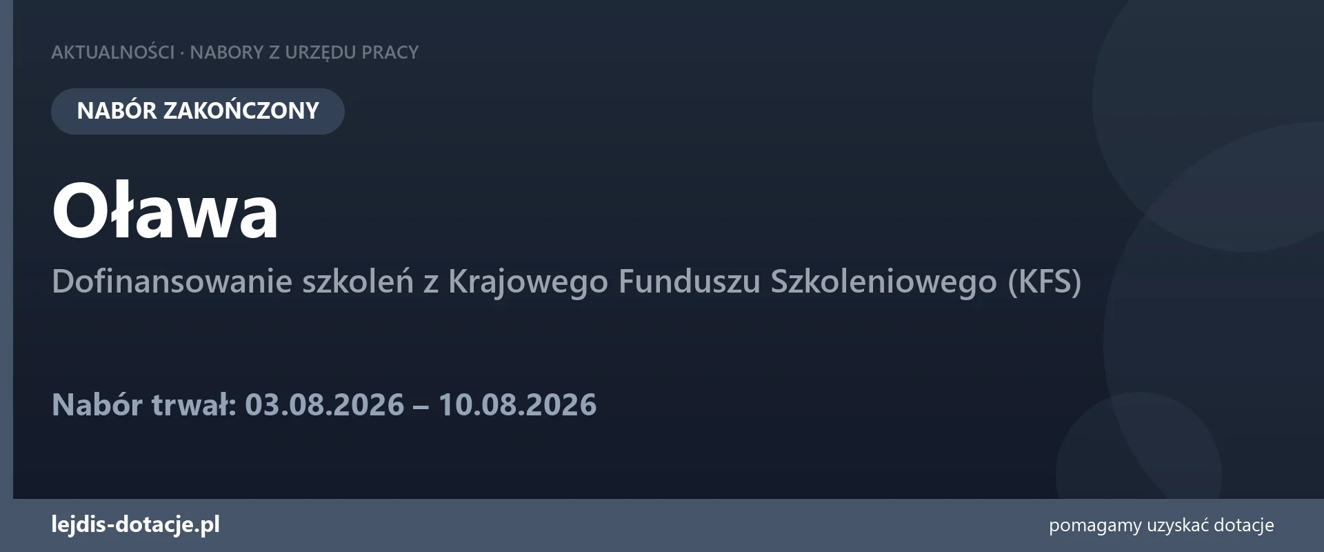 PUP Oława zakończył nabór — dofinansowanie szkoleń z Krajowego Funduszu Szkoleniowego (KFS (10 sierpnia 2026)