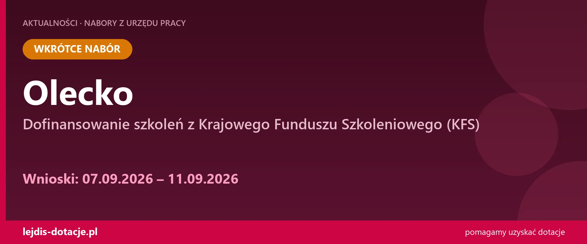 PUP Olecko ogłasza nabór — dofinansowanie szkoleń z Krajowego Funduszu Szkoleniowego (KFS) (7 września 2026)