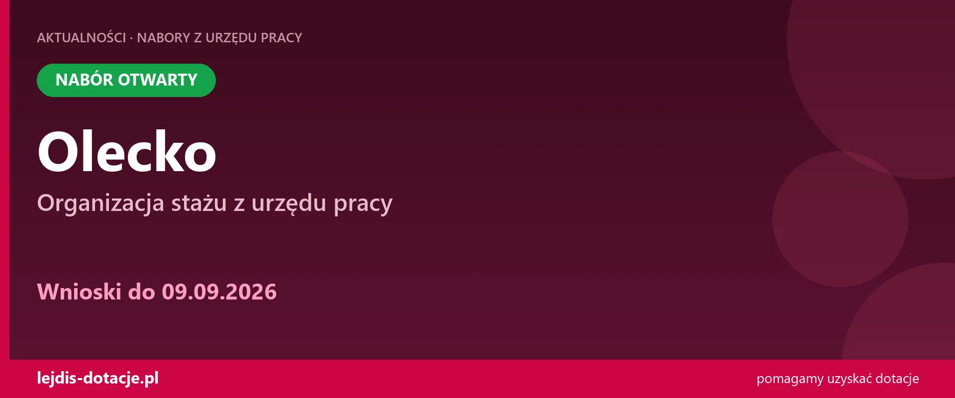PUP Olecko przyjmuje wnioski — organizacja stażu z urzędu pracy (9 września 2026)