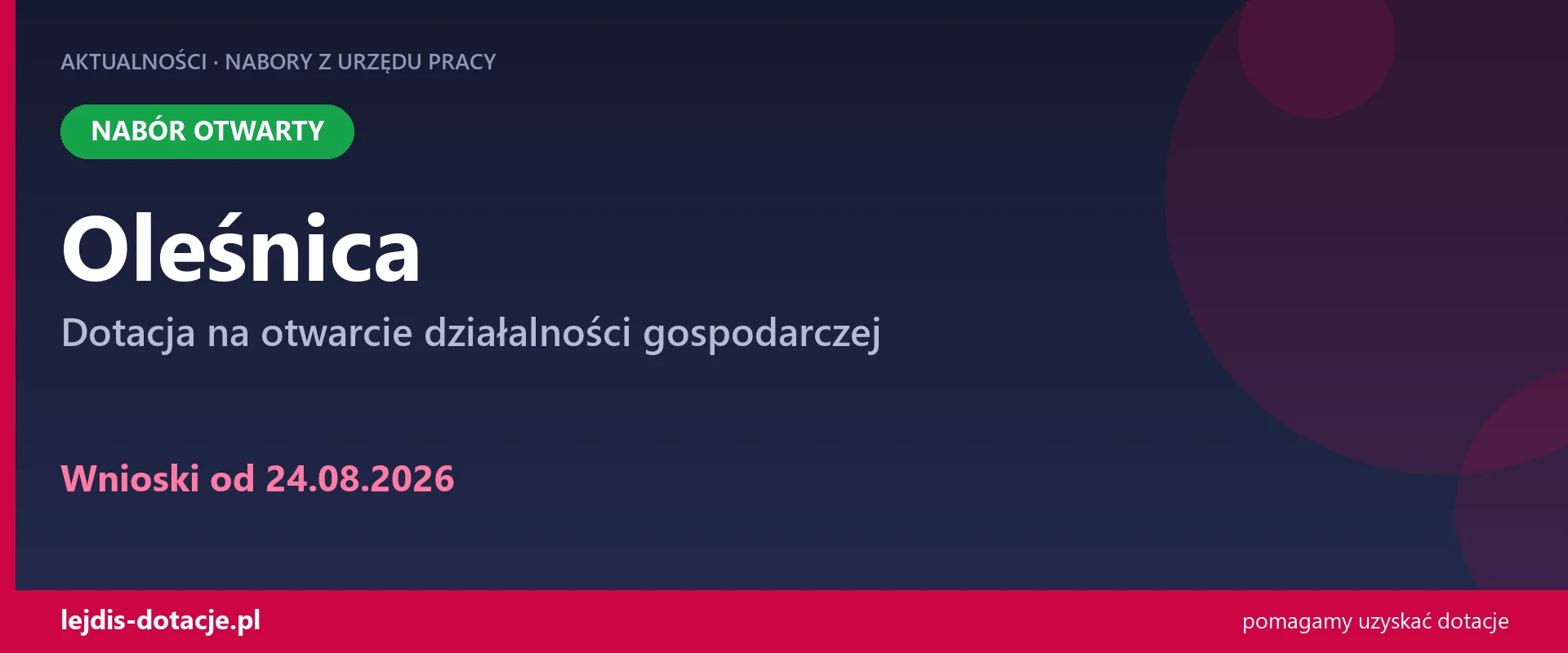 PUP Oleśnica przyjmuje wnioski — dotacja na otwarcie działalności gospodarczej (24 sierpnia 2026)