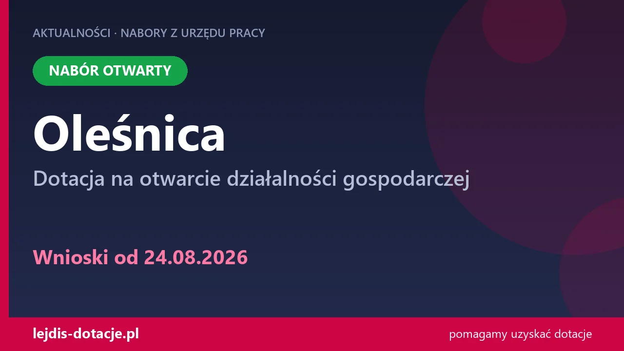 PUP Oleśnica przyjmuje wnioski — dotacja na otwarcie działalności gospodarczej (24 sierpnia 2026)