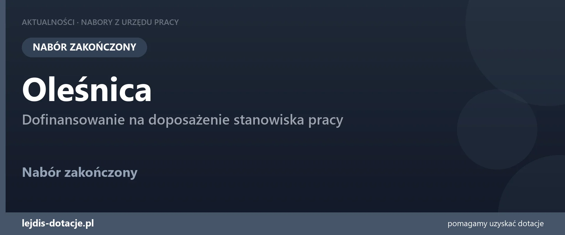 PUP Oleśnica zakończył nabór — dofinansowanie na doposażenie stanowiska pracy (24 sierpnia 2026)
