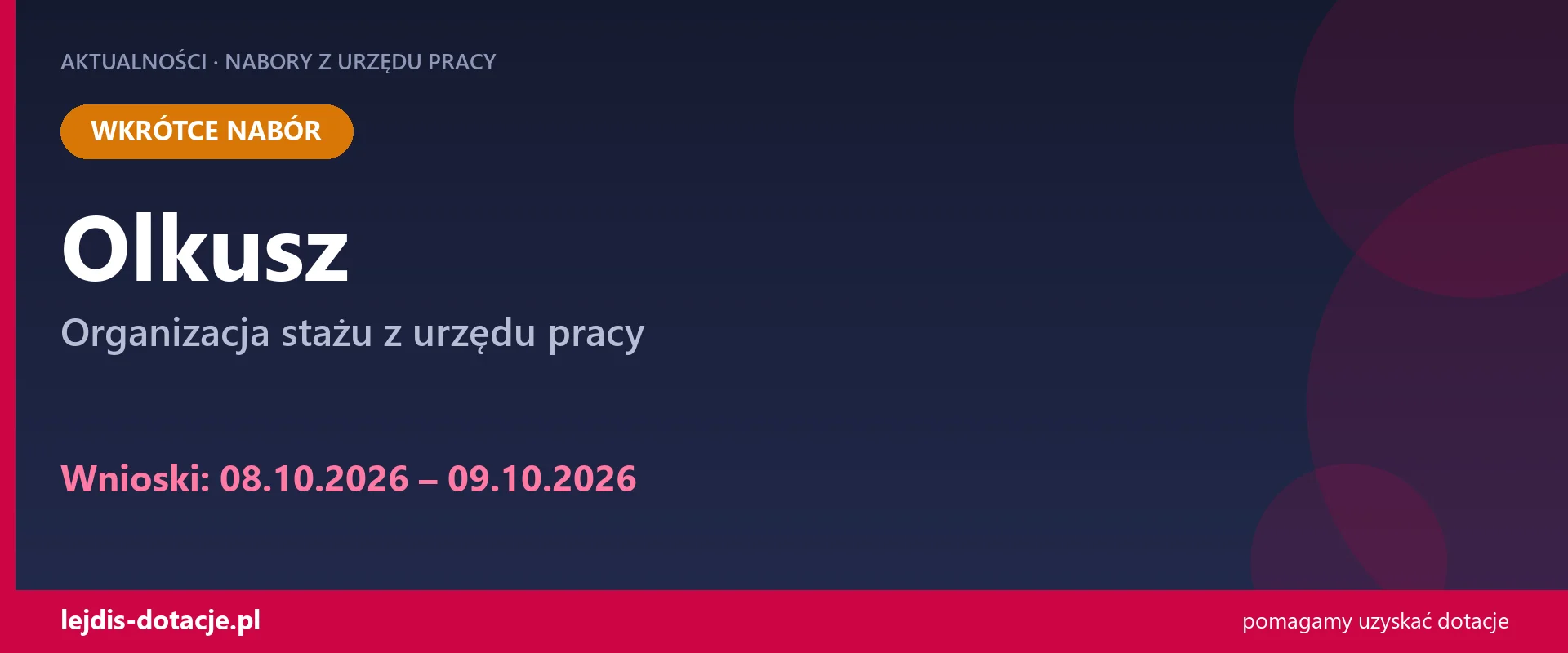 PUP Olkusz ogłasza nabór — organizacja stażu z urzędu pracy (8 października 2026)