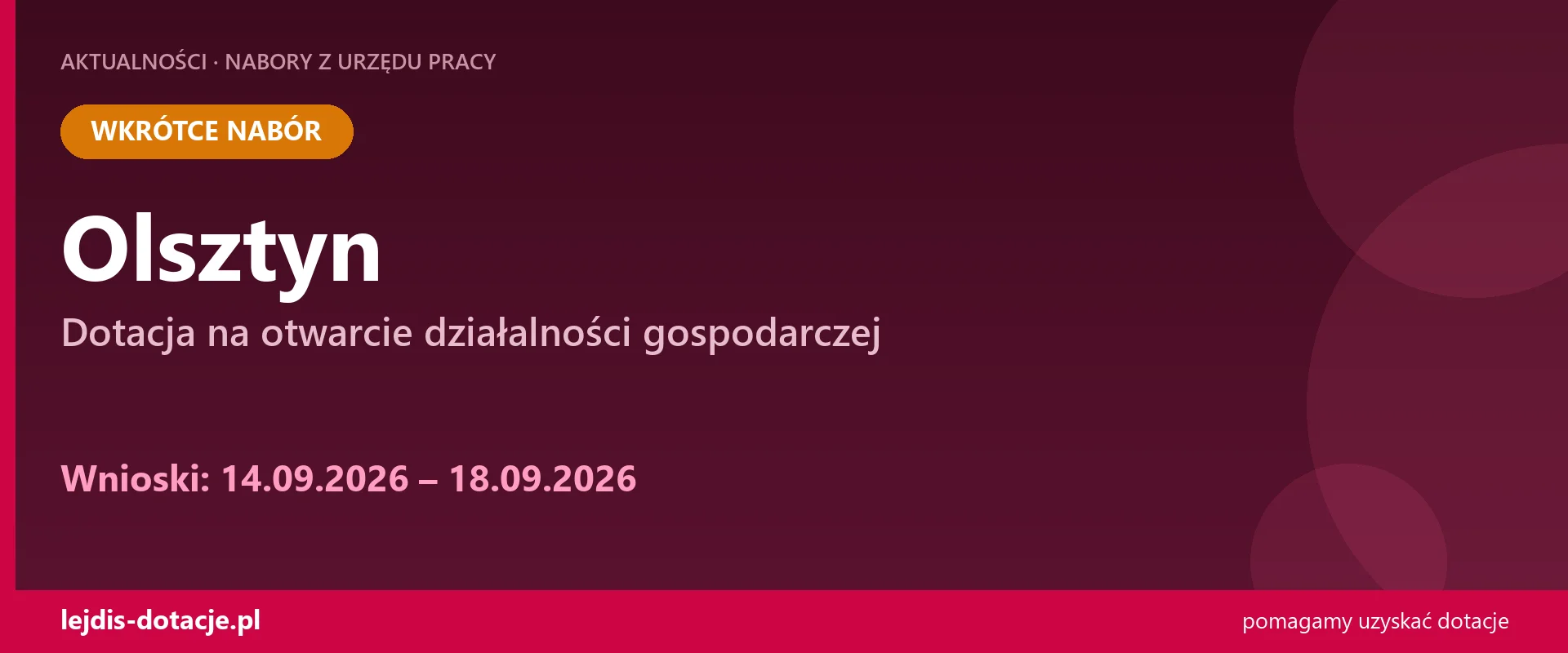 PUP Olsztyn ogłasza nabór — dotacja na otwarcie działalności gospodarczej (14 września 2026)