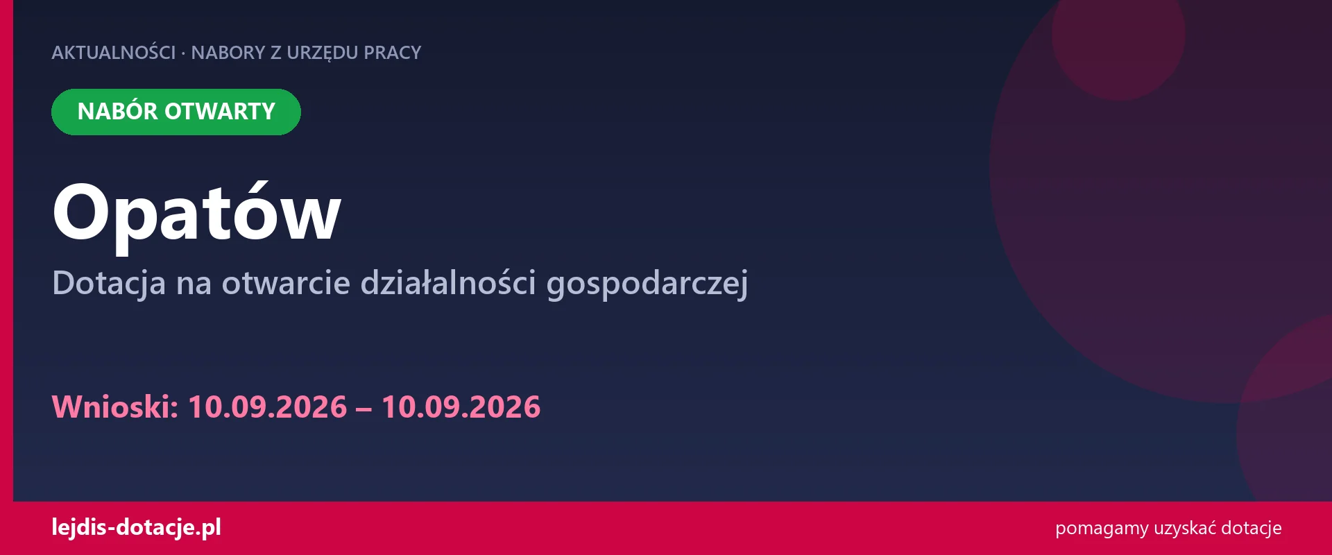PUP Opatów przyjmuje wnioski — dotacja na otwarcie działalności gospodarczej (10 września 2026)
