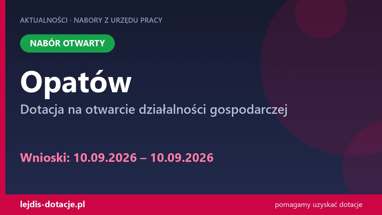 PUP Opatów przyjmuje wnioski — dotacja na otwarcie działalności gospodarczej (10 września 2026)