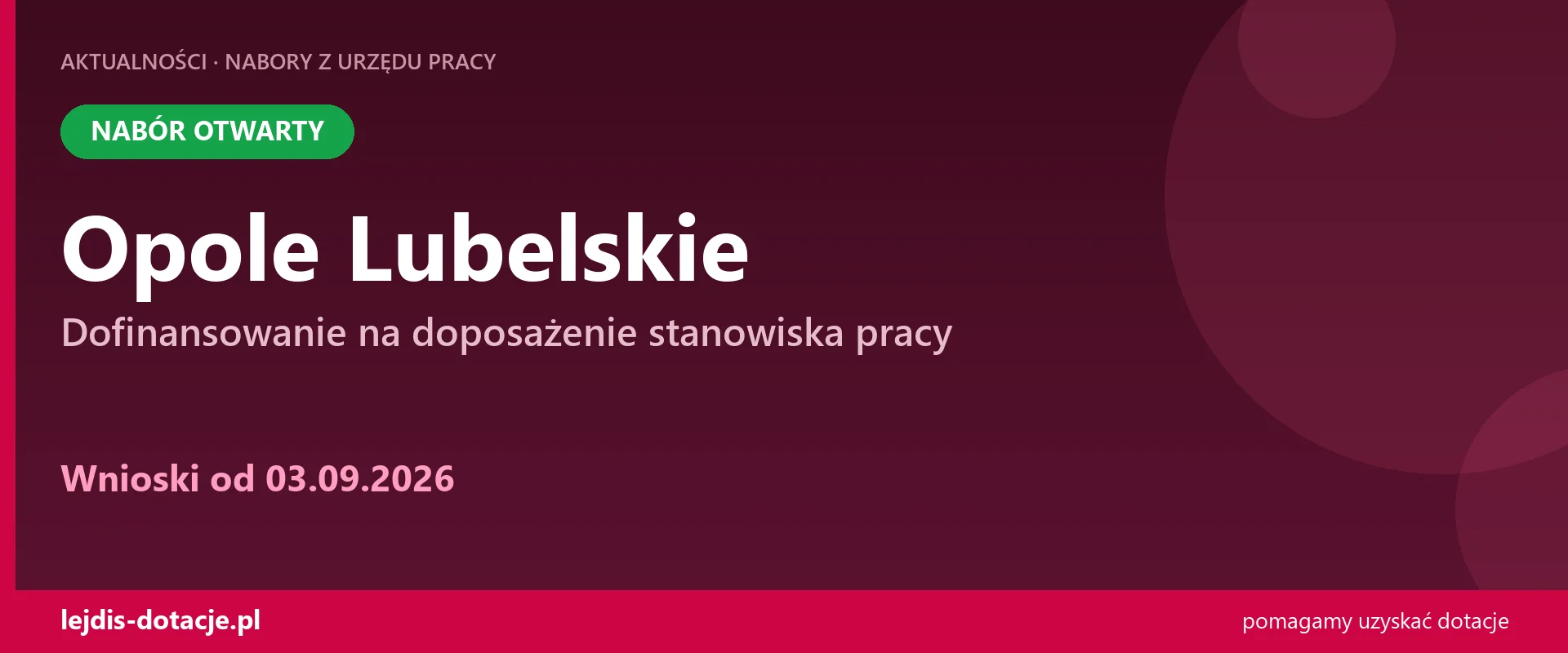 PUP Opole Lubelskie przyjmuje wnioski — dofinansowanie na doposażenie stanowiska pracy (3 września 2026)