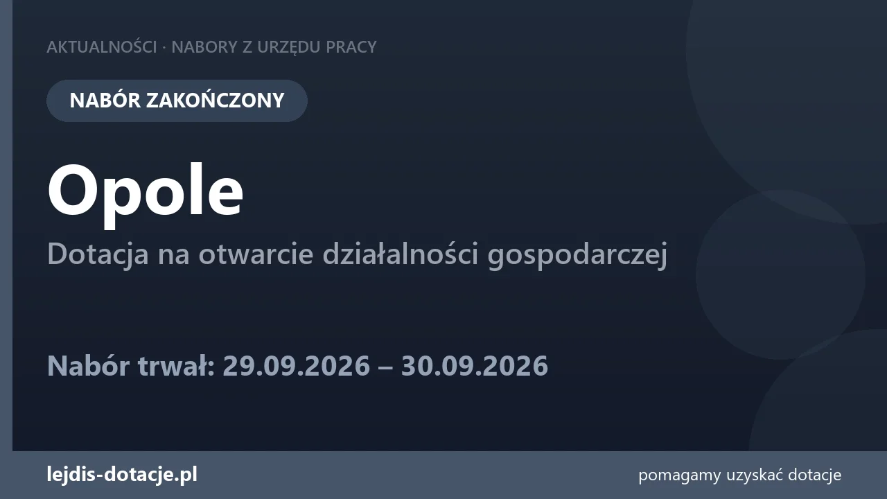 PUP Opole zakończył nabór — dotacja na otwarcie działalności gospodarczej (30 września 2026)