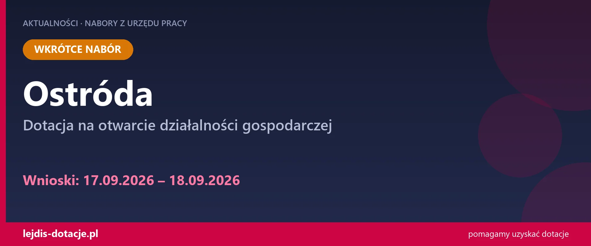 PUP Ostróda ogłasza nabór — dotacja na otwarcie działalności gospodarczej (17 września 2026)