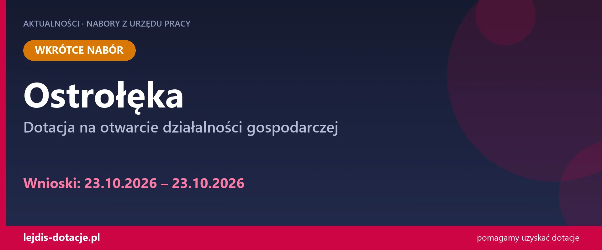 PUP Ostrołęka ogłasza nabór — dotacja na otwarcie działalności gospodarczej (23 października 2026)