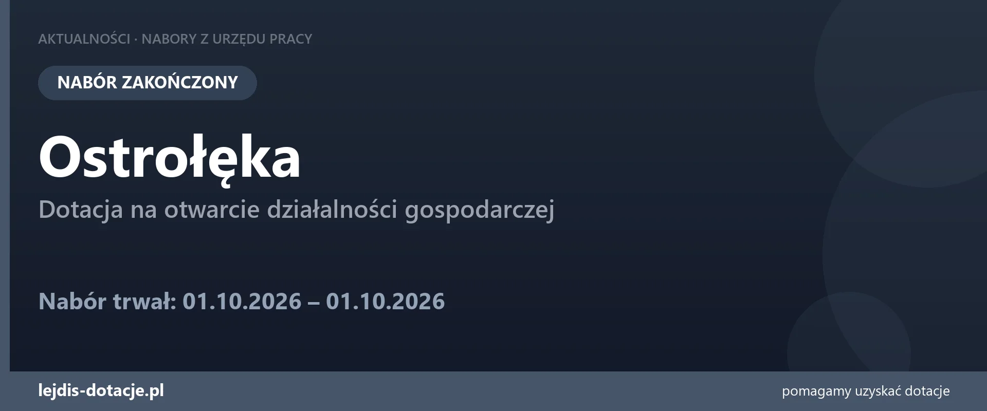 PUP Ostrołęka zakończył nabór — dotacja na otwarcie działalności gospodarczej (1 października 2026)
