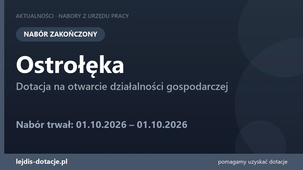 PUP Ostrołęka zakończył nabór — dotacja na otwarcie działalności gospodarczej (1 października 2026)