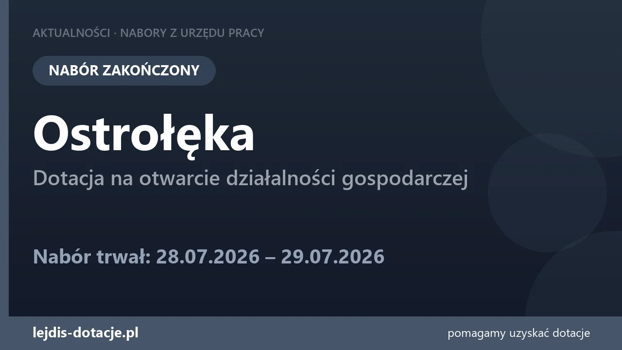 PUP Ostrołęka zakończył nabór — dotacja na otwarcie działalności gospodarczej (29 lipca 2026)