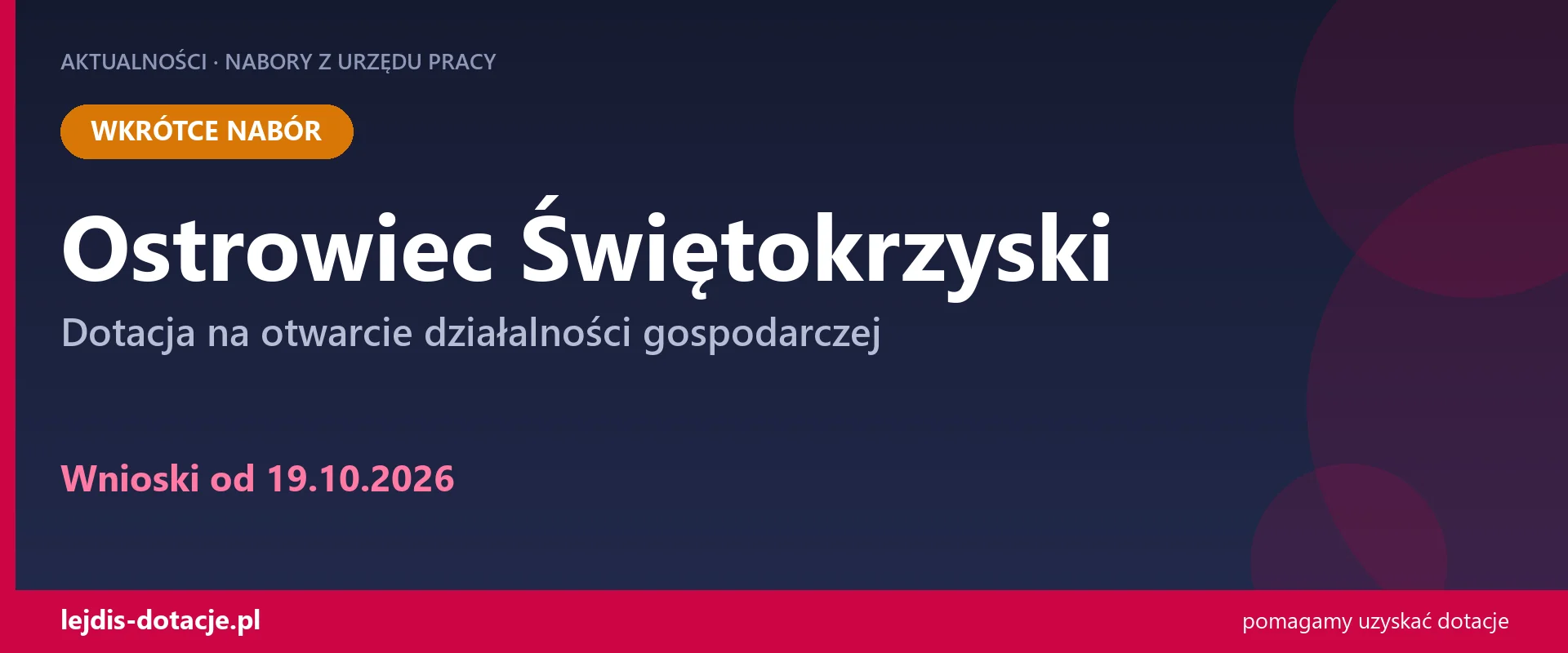 PUP Ostrowiec Świętokrzyski ogłasza nabór — dotacja na otwarcie działalności gospodarczej (19 października 2026)