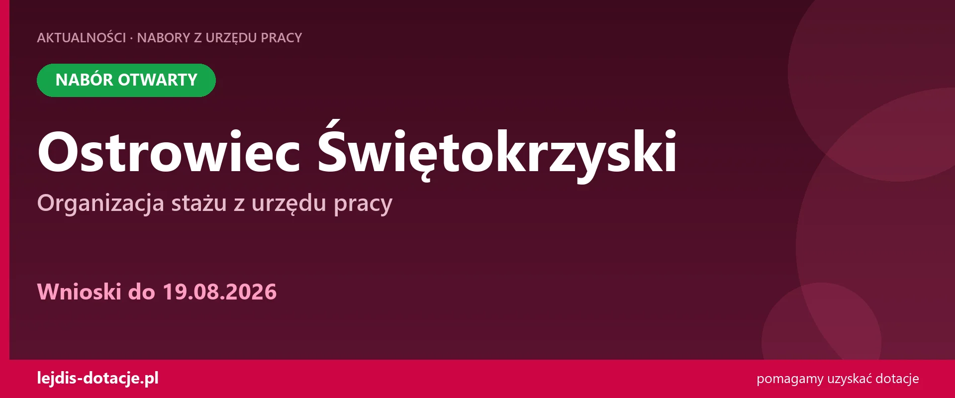 PUP Ostrowiec Świętokrzyski przyjmuje wnioski — organizacja stażu z urzędu pracy (19 sierpnia 2026)