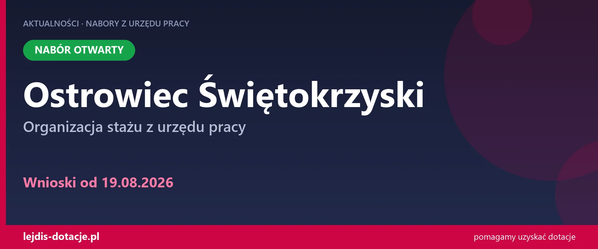 PUP Ostrowiec Świętokrzyski przyjmuje wnioski — organizacja stażu z urzędu pracy (19 sierpnia 2026)