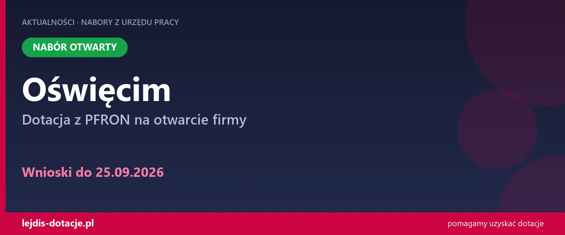 PUP Oświęcim przyjmuje wnioski — dotacja z PFRON na otwarcie firmy (25 września 2026)