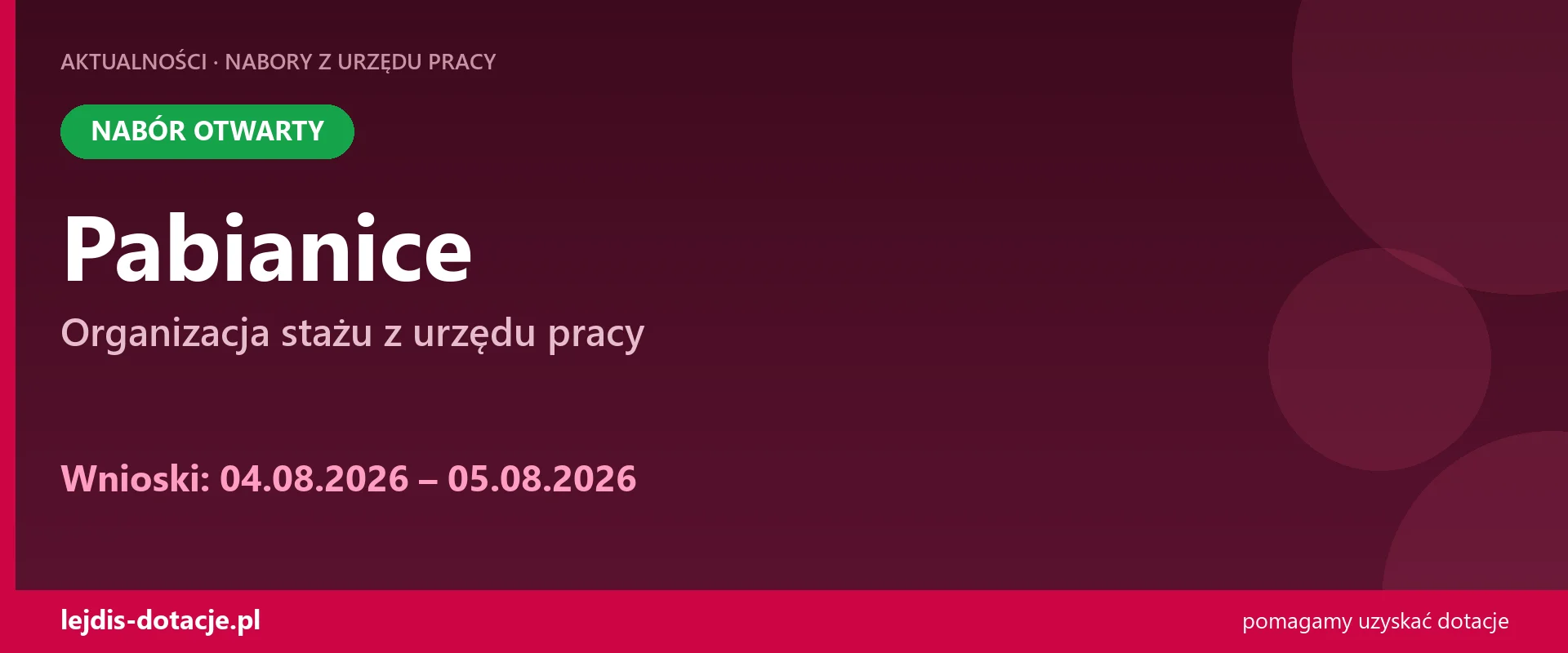 PUP Pabianice przyjmuje wnioski — organizacja stażu z urzędu pracy (4 sierpnia 2026)