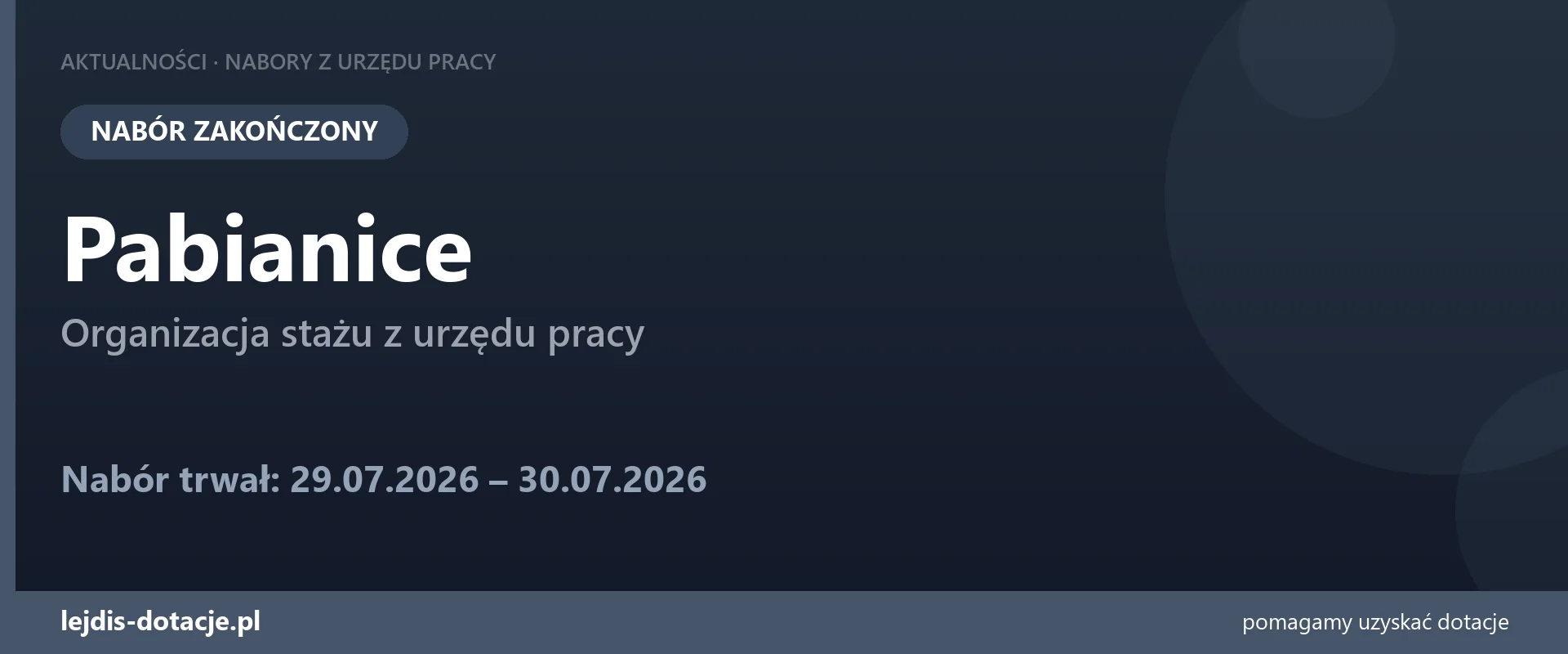 PUP Pabianice zakończył nabór — organizacja stażu z urzędu pracy (30 lipca 2026)