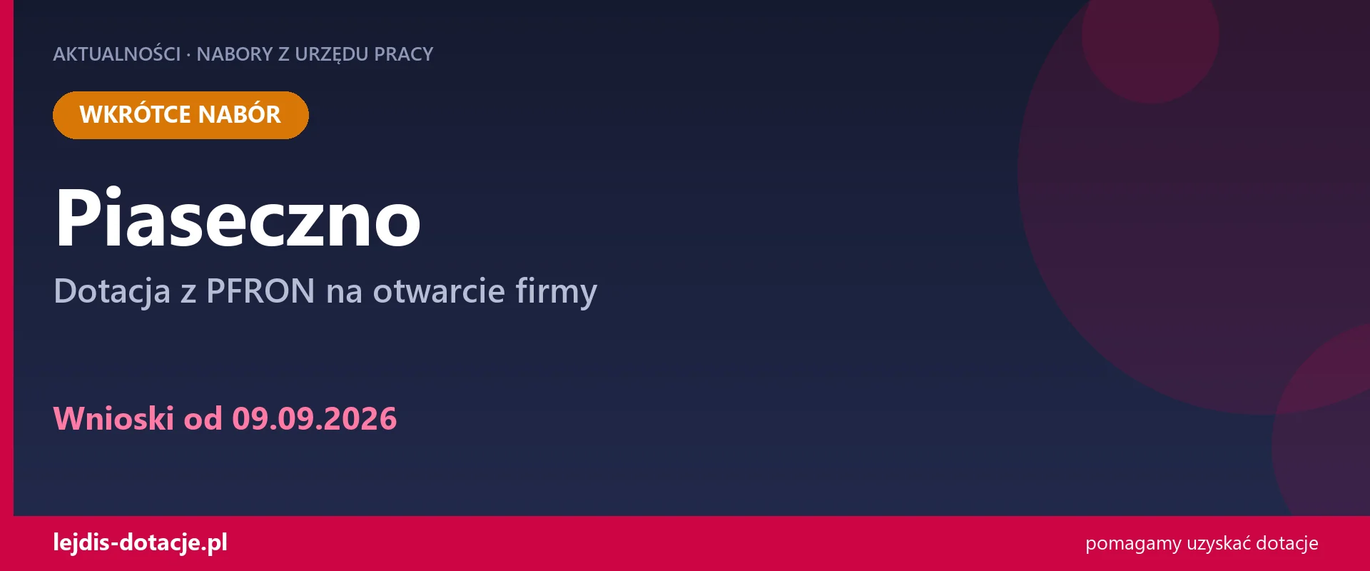 PUP Piaseczno ogłasza nabór — dotacja z PFRON na otwarcie firmy (9 września 2026)