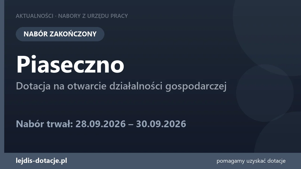 PUP Piaseczno zakończył nabór — dotacja na otwarcie działalności gospodarczej (30 września 2026)