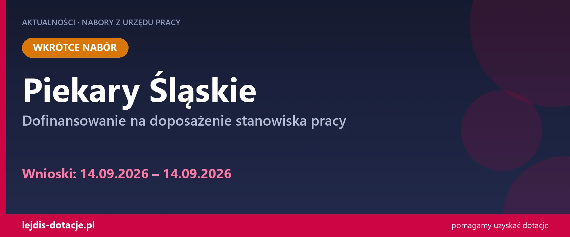 PUP Piekary Śląskie ogłasza nabór — dofinansowanie na doposażenie stanowiska pracy (14 września 2026)