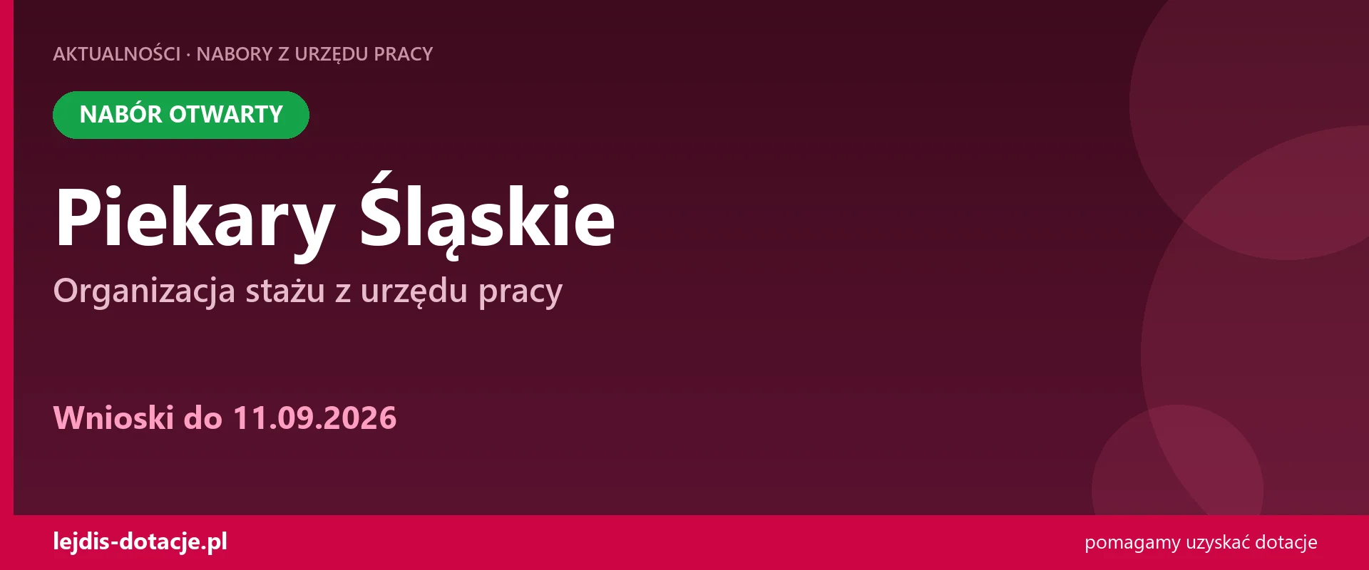 PUP Piekary Śląskie przyjmuje wnioski — organizacja stażu z urzędu pracy (11 września 2026)