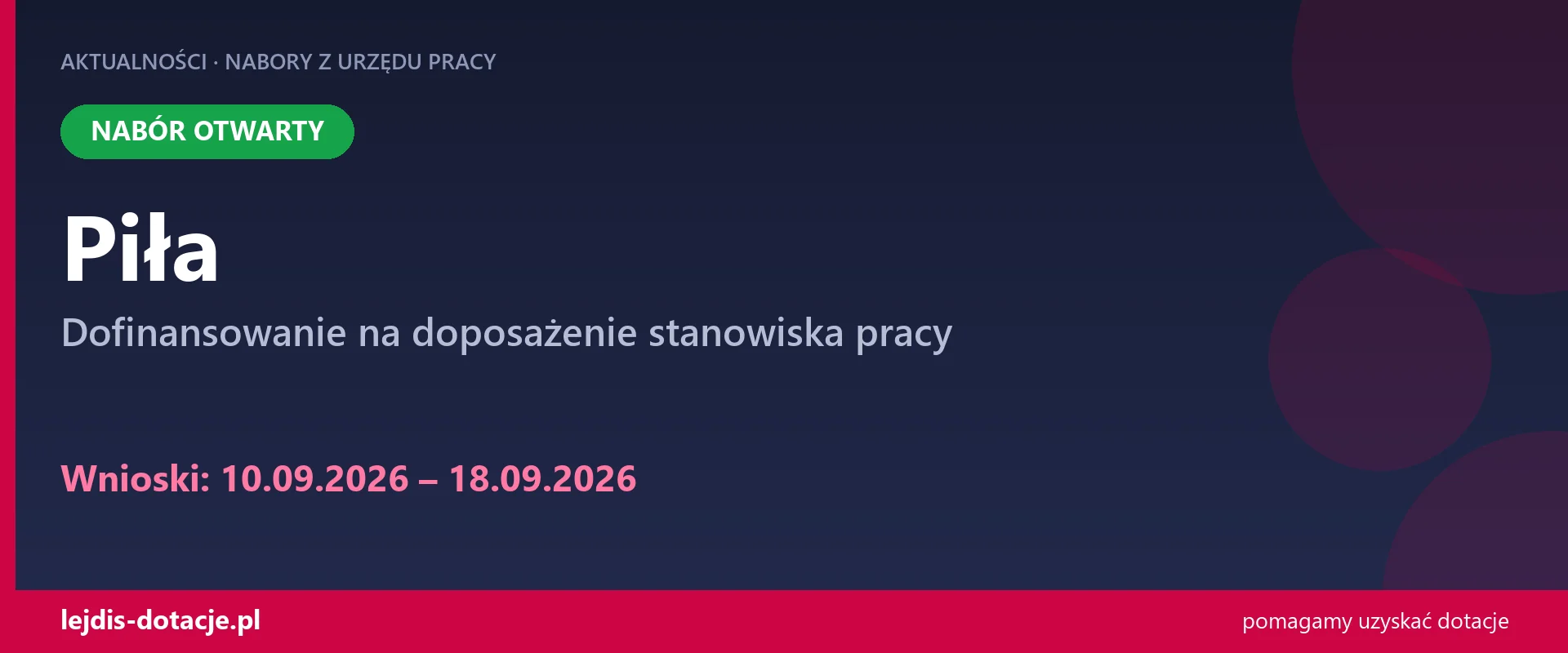 PUP Piła przyjmuje wnioski — dofinansowanie na doposażenie stanowiska pracy (10 września 2026)
