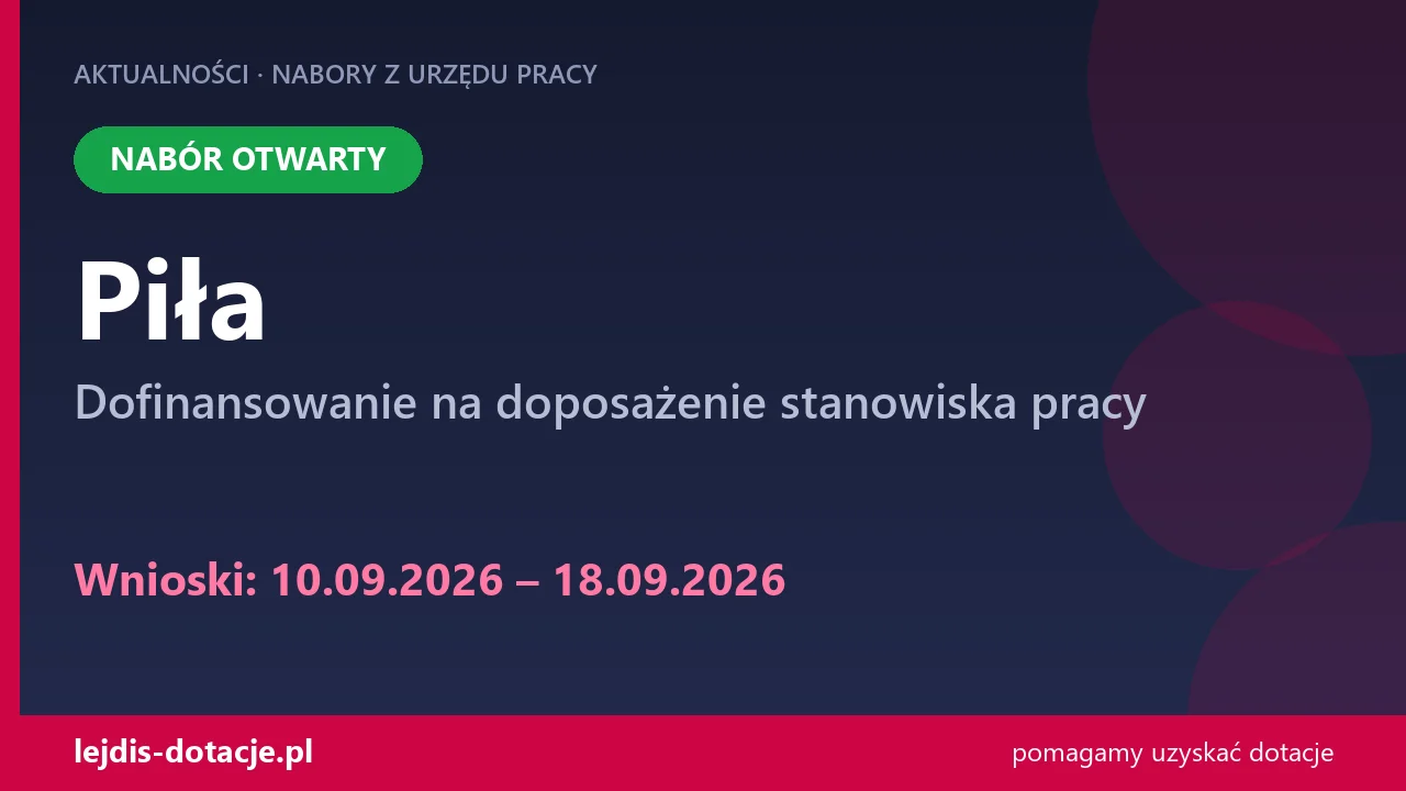 PUP Piła przyjmuje wnioski — dofinansowanie na doposażenie stanowiska pracy (10 września 2026)