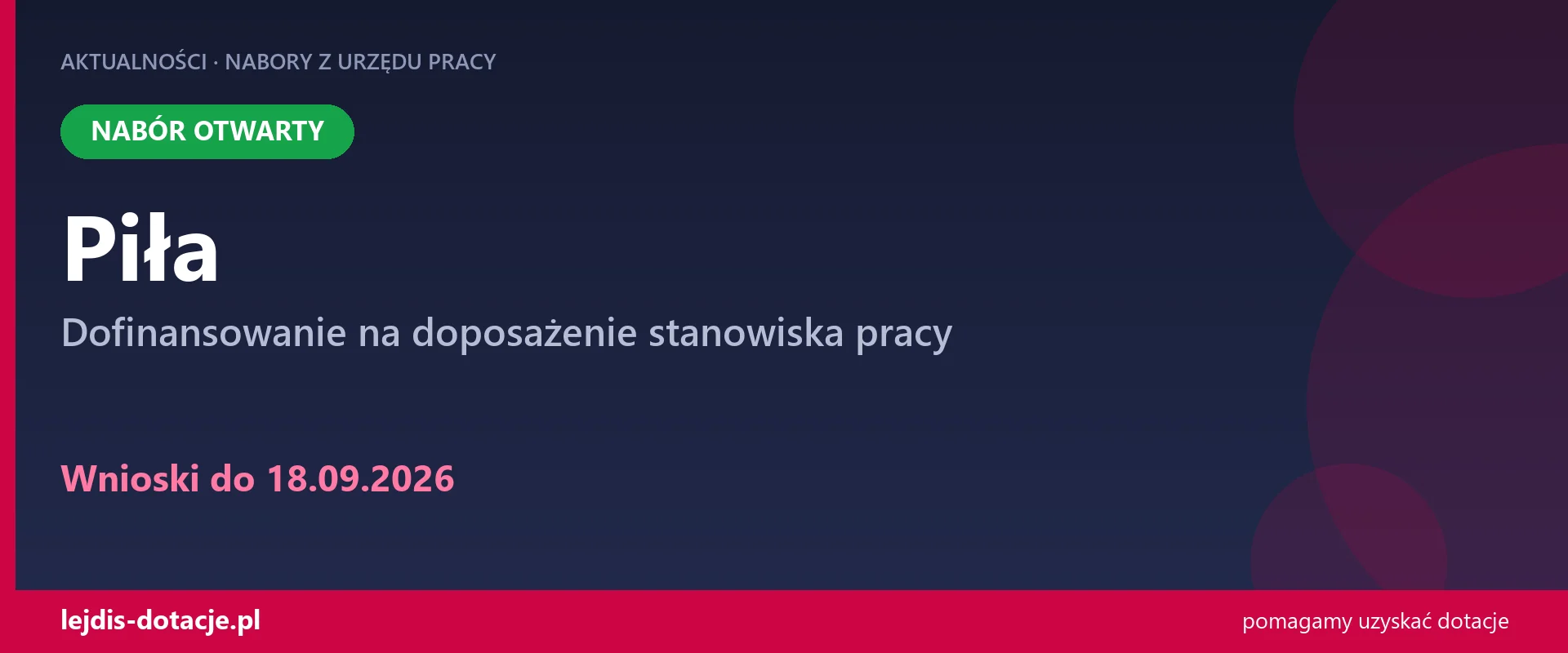 PUP Piła przyjmuje wnioski — dofinansowanie na doposażenie stanowiska pracy (18 września 2026)