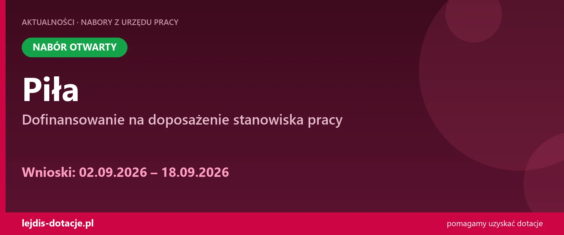 PUP Piła przyjmuje wnioski — dofinansowanie na doposażenie stanowiska pracy (2 września 2026)
