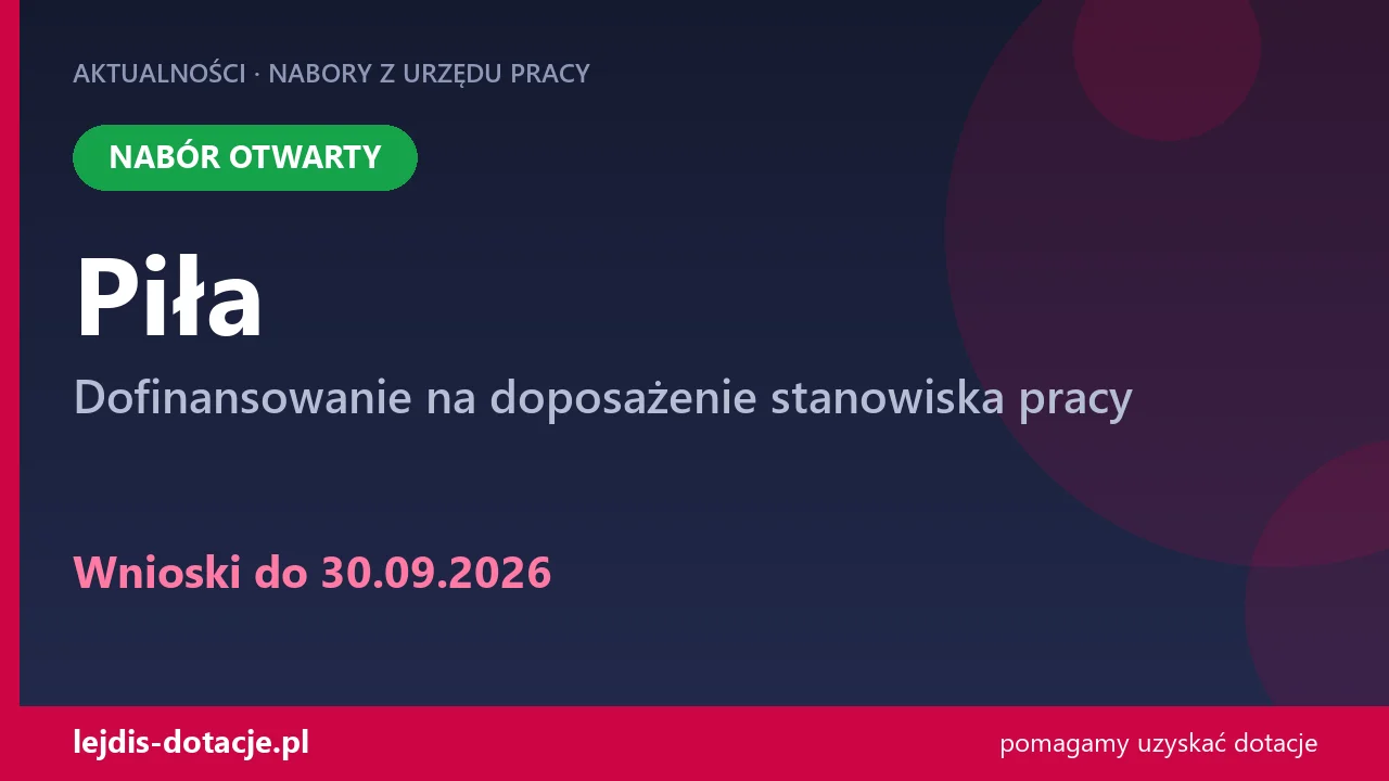 PUP Piła przyjmuje wnioski — dofinansowanie na doposażenie stanowiska pracy (30 września 2026)