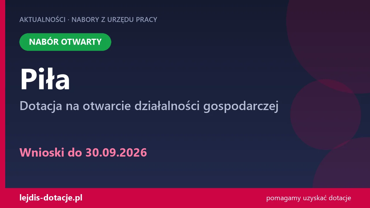 PUP Piła przyjmuje wnioski — dotacja na otwarcie działalności gospodarczej (30 września 2026)