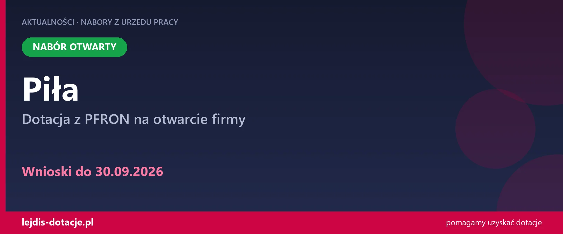 PUP Piła przyjmuje wnioski — dotacja z PFRON na otwarcie firmy (30 września 2026)