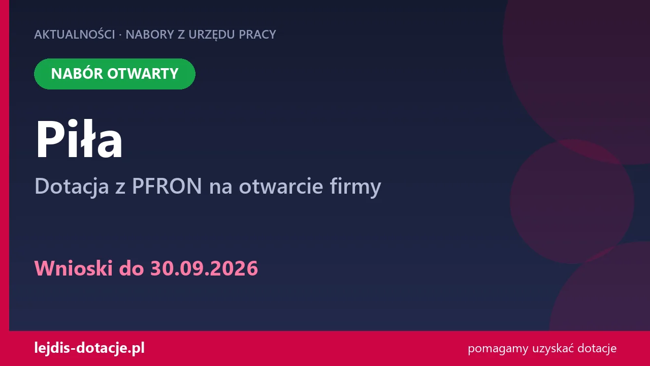 PUP Piła przyjmuje wnioski — dotacja z PFRON na otwarcie firmy (30 września 2026)