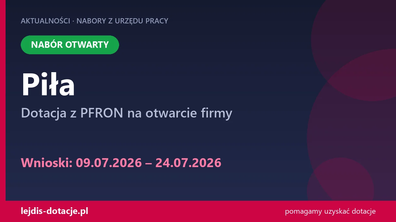 PUP Piła przyjmuje wnioski — dotacja z PFRON na otwarcie firmy (9 lipca 2026)