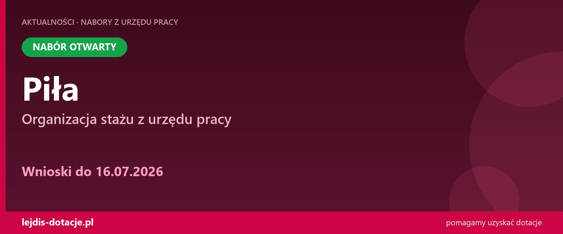 PUP Piła przyjmuje wnioski — organizacja stażu z urzędu pracy (16 lipca 2026)