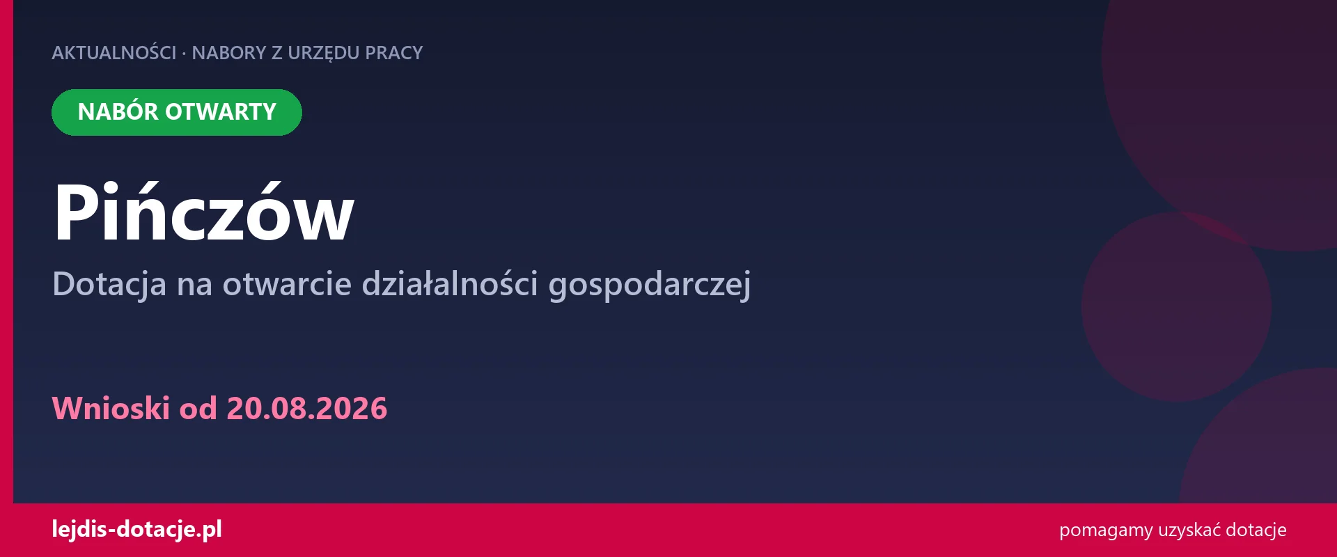 PUP Pińczów przyjmuje wnioski — dotacja na otwarcie działalności gospodarczej (20 sierpnia 2026)