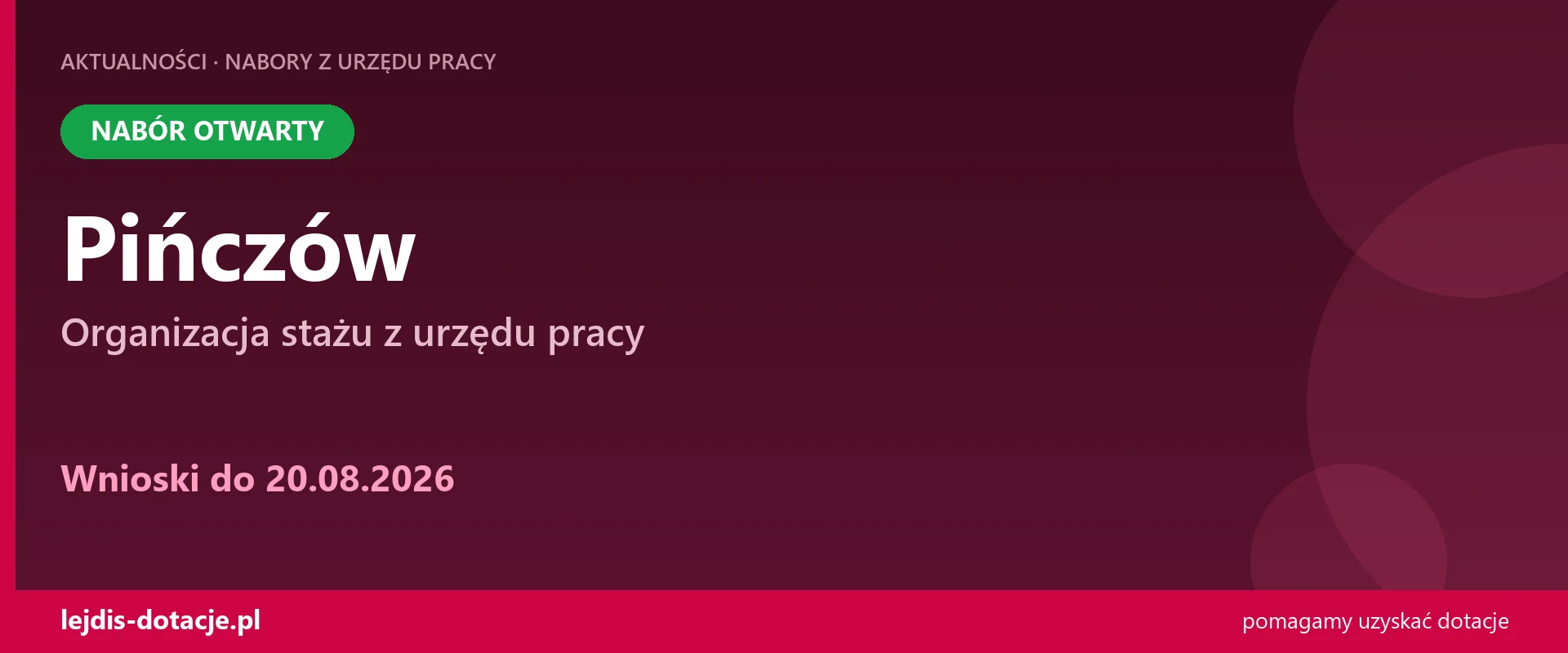 PUP Pińczów przyjmuje wnioski — organizacja stażu z urzędu pracy (20 sierpnia 2026)