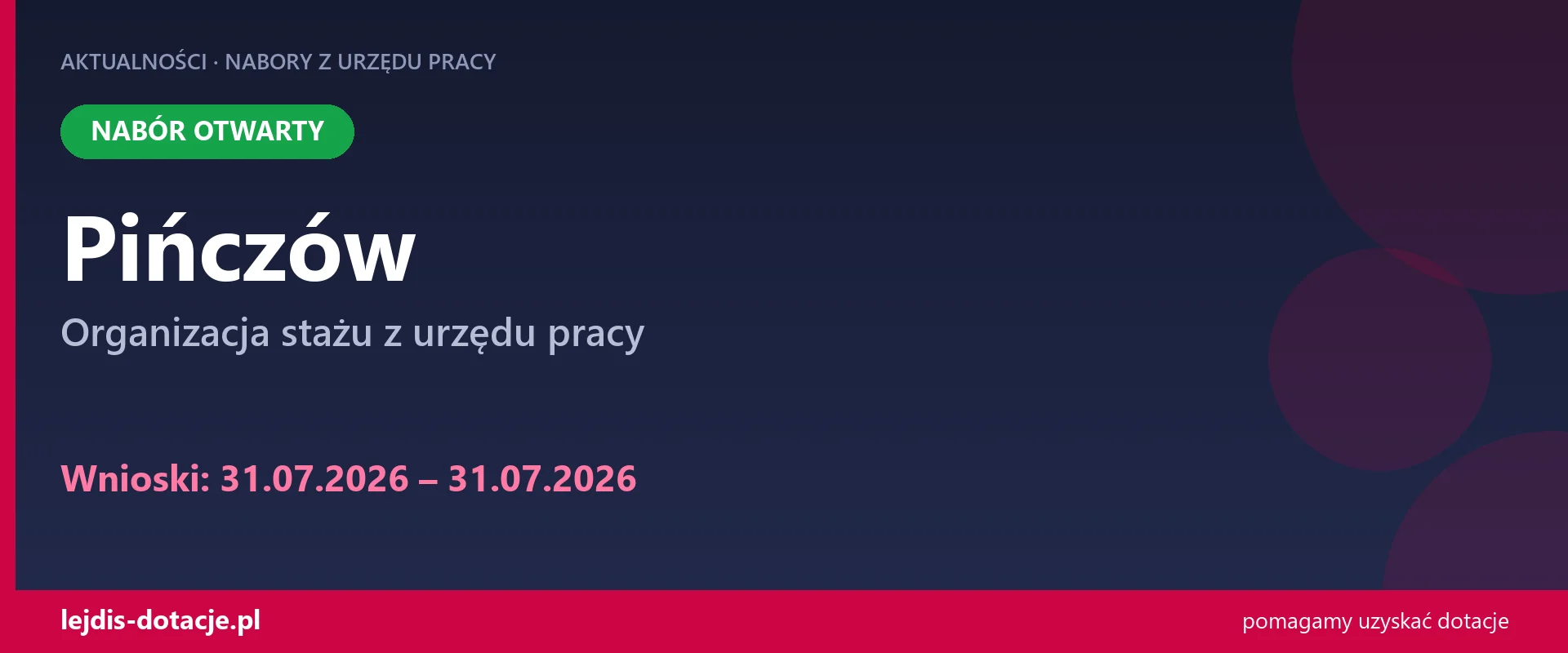 PUP Pińczów przyjmuje wnioski — organizacja stażu z urzędu pracy (31 lipca 2026)