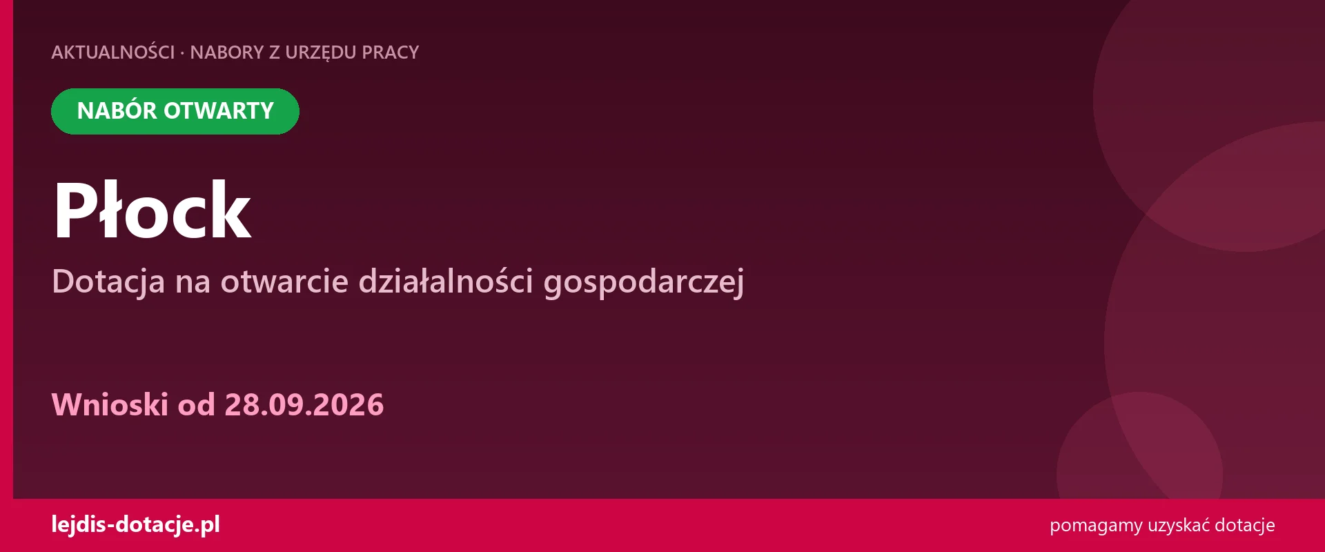 PUP Płock przyjmuje wnioski — dotacja na otwarcie działalności gospodarczej (28 września 2026)