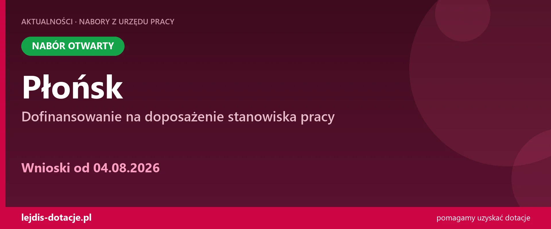 PUP Płońsk przyjmuje wnioski — dofinansowanie na doposażenie stanowiska pracy (4 sierpnia 2026)