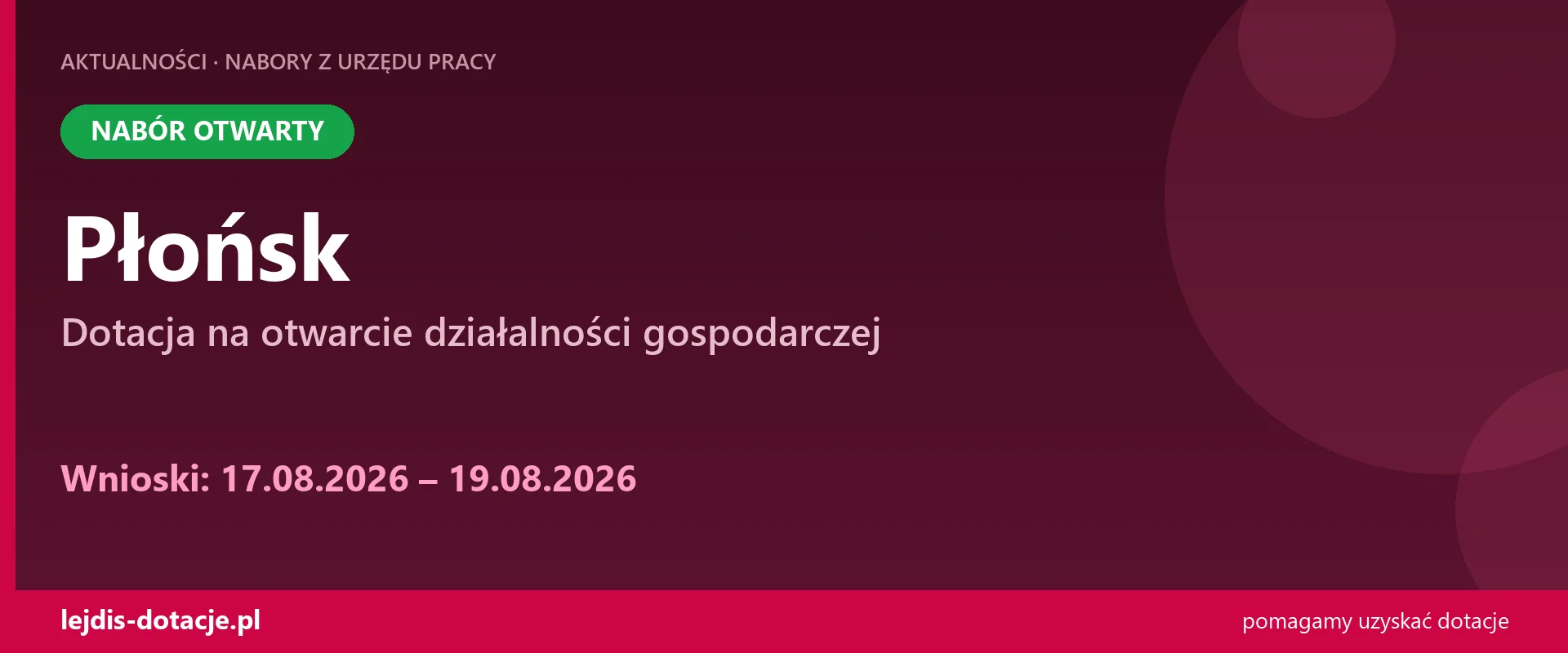 PUP Płońsk przyjmuje wnioski — dotacja na otwarcie działalności gospodarczej (17 sierpnia 2026)