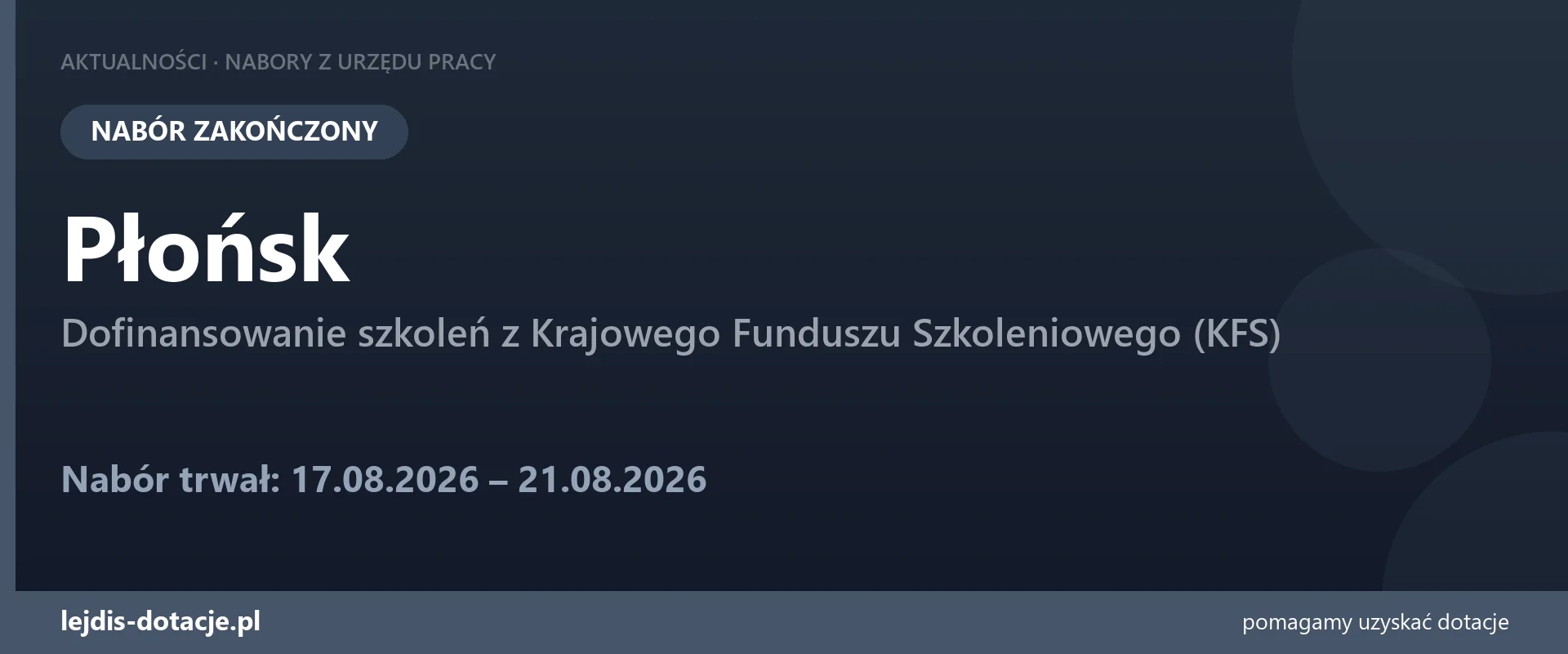 PUP Płońsk zakończył nabór — dofinansowanie szkoleń z Krajowego Funduszu Szkoleniowego (KF (21 sierpnia 2026)