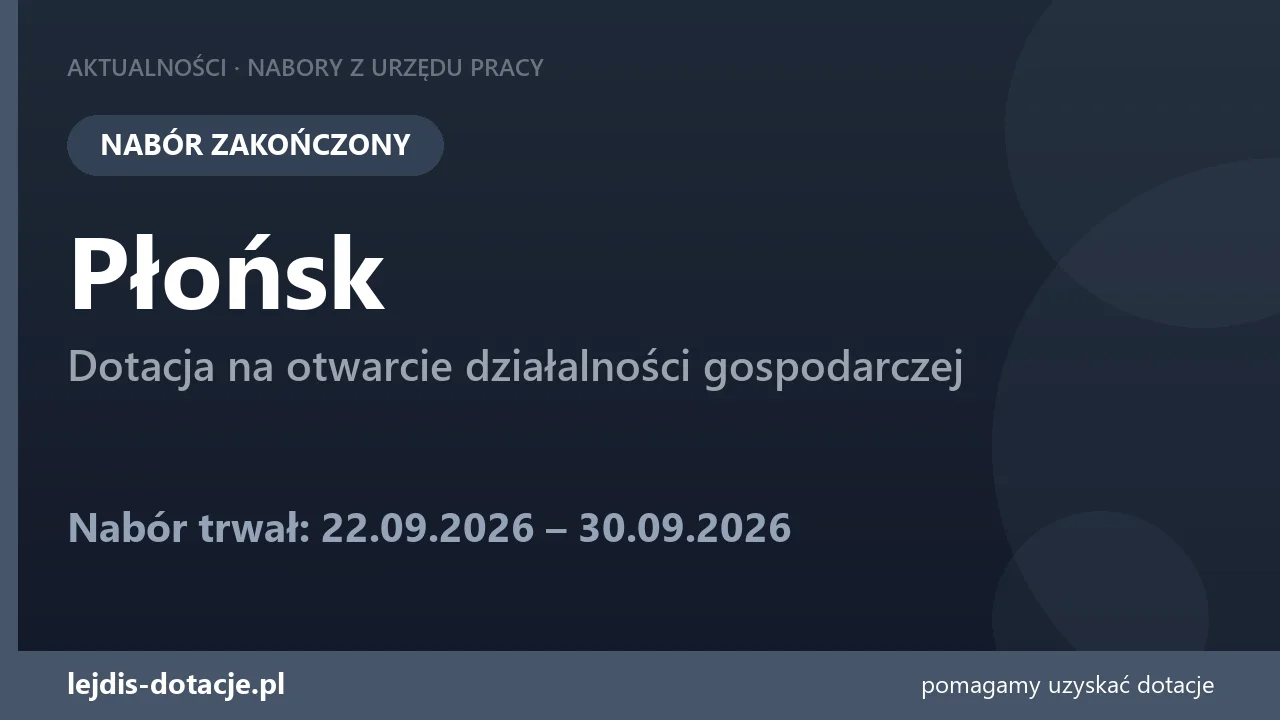 PUP Płońsk zakończył nabór — dotacja na otwarcie działalności gospodarczej (30 września 2026)