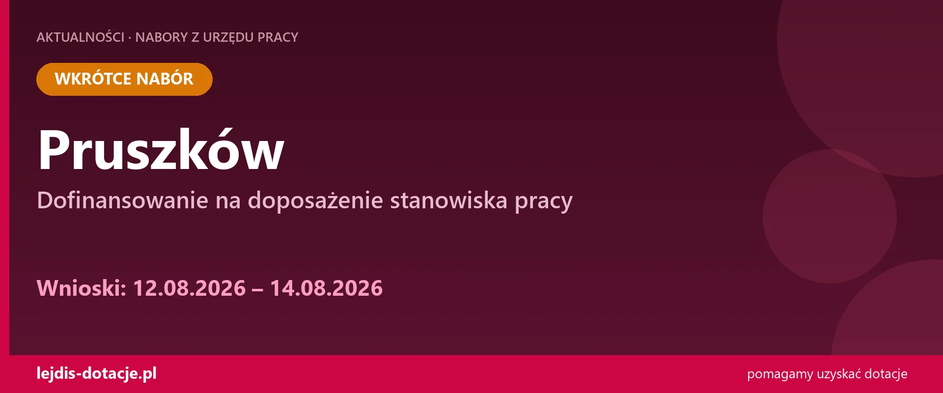 PUP Pruszków ogłasza nabór — dofinansowanie na doposażenie stanowiska pracy (12 sierpnia 2026)
