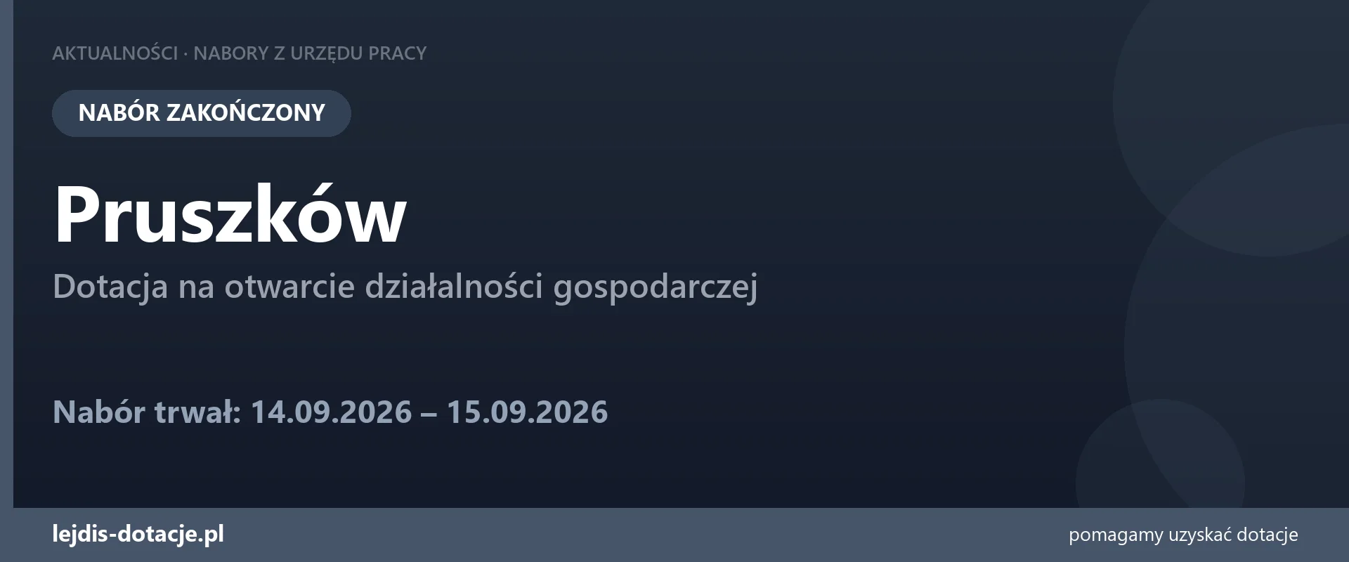 PUP Pruszków zakończył nabór — dotacja na otwarcie działalności gospodarczej (15 września 2026)