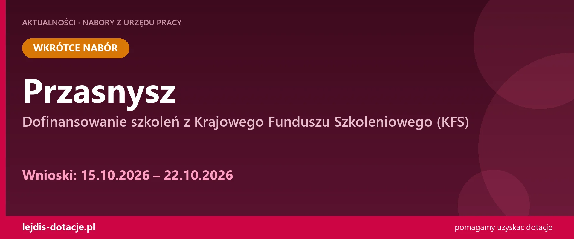 PUP Przasnysz ogłasza nabór — dofinansowanie szkoleń z Krajowego Funduszu Szkoleniowego (K (15 października 2026)